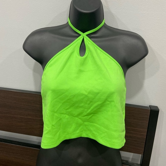 ZARA NWOT neon green keyhole halter crop tank - Picture 1 of 4